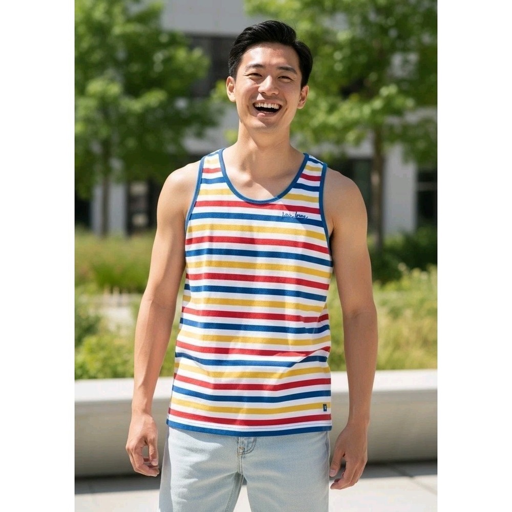Dutch Bros Muscle Tank Men S Vibrant Bold Colorful Striped Sleeveless Tee Gym